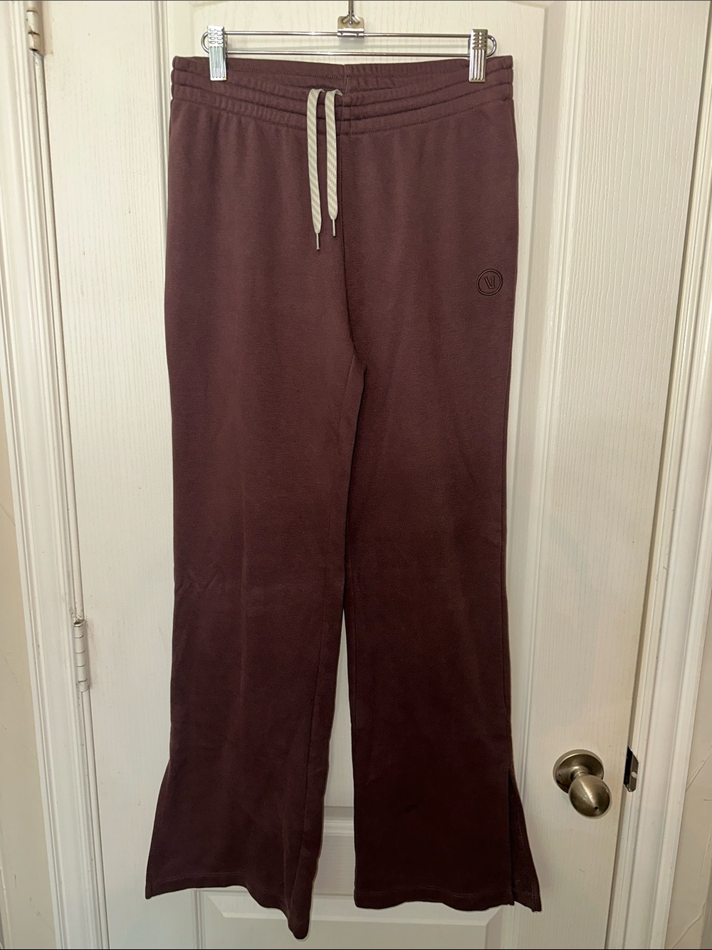 Vuori Wide Leg Pants in Deep Burgundy with Cream Drawstring